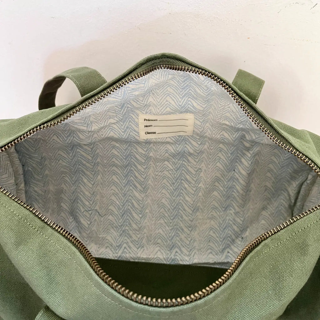 Mini sac polochon bleu ciel - vert olive | Family impact stories